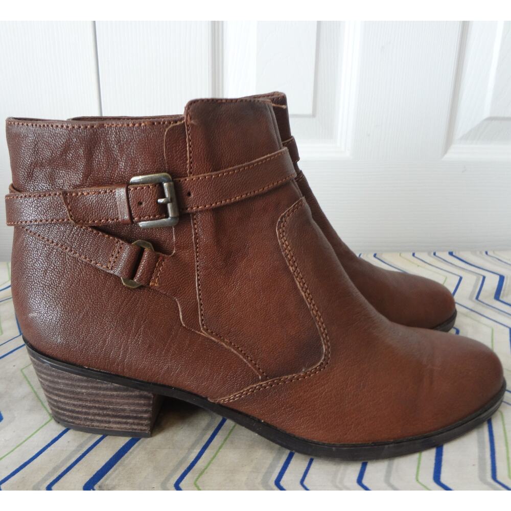 Naturalizer Brown Leather Ankle Boots Booties Womens 10 Round Toe Zip Buckle - Picture 3 of 8